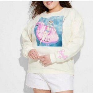 Barbie Womens Vacay Mode Graphic Sweatshirt 2X Off-White Long Sleeve Crewneck